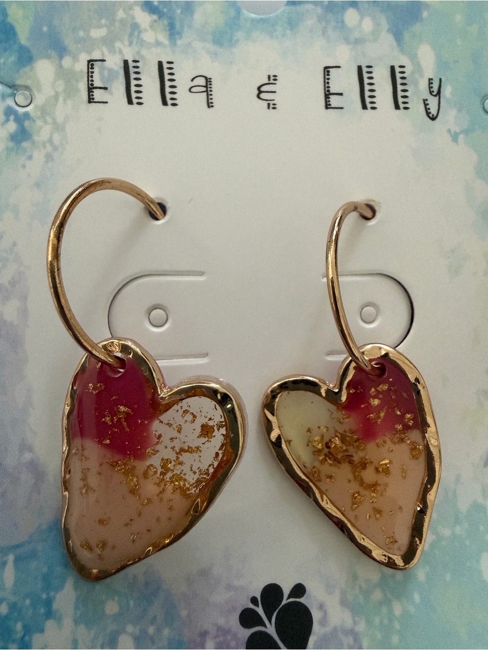 Ella & Elly - Pink & Goldstone Heart Drop Earings